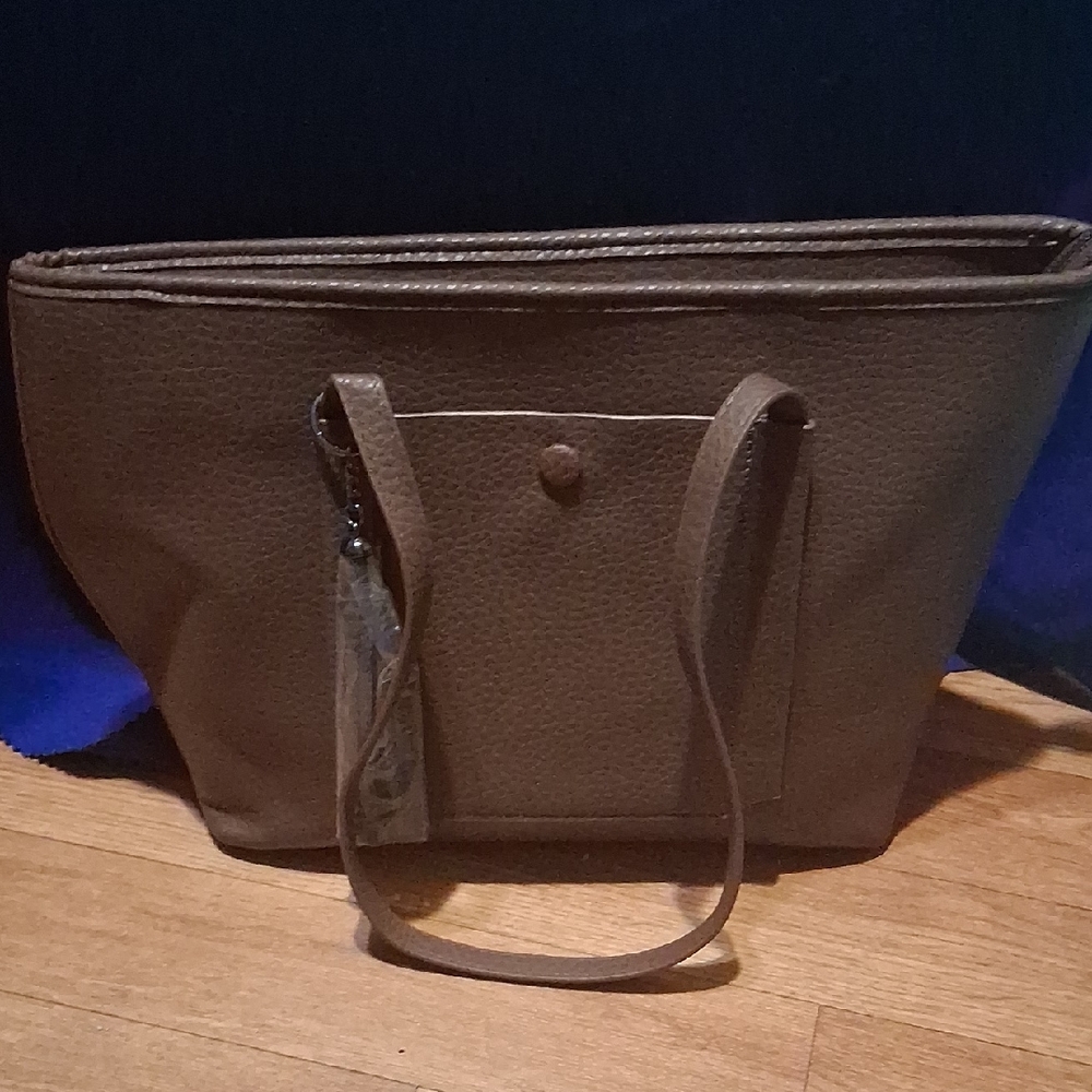 Classic Brown Pebbled Tote with Front Slip Pocket